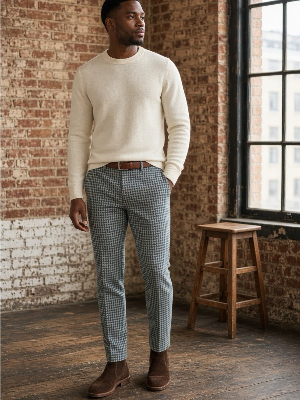 Ag Adriano Goldschmied Men's Houndstooth Dress Pants - Teal/Navy cream NWOT 32R